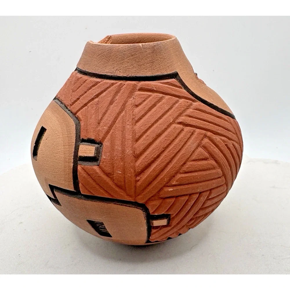 Hopi-Tewa Redware Pueblo Pottery Kachina Dancer Signed Carla Nampeyo 3.5
